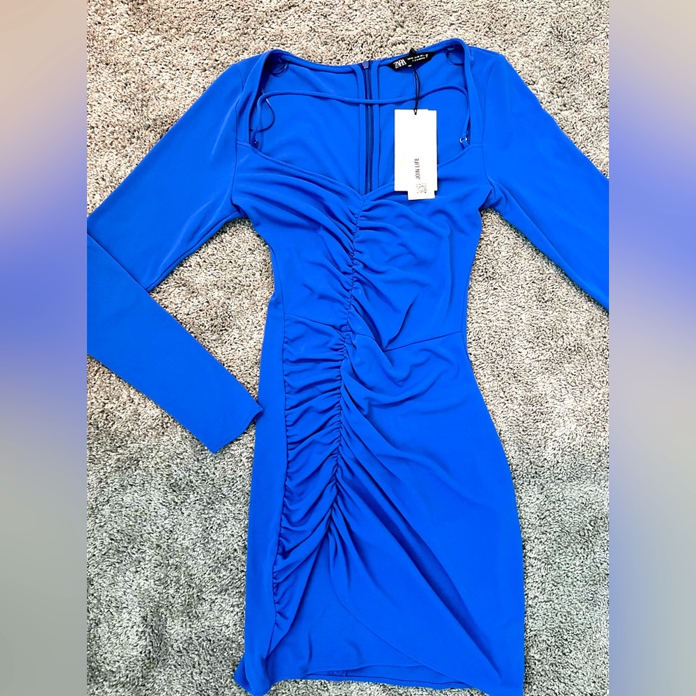 New Zara Blue Bodycon Cinched Dress